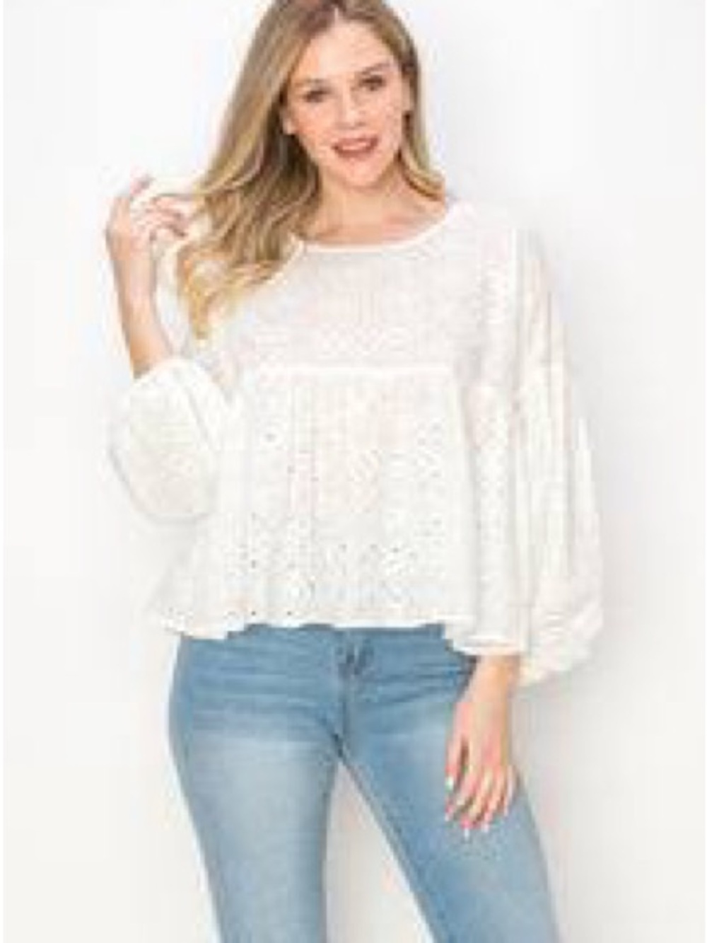 Kismet White Eyelet Boho Peasant Blouse